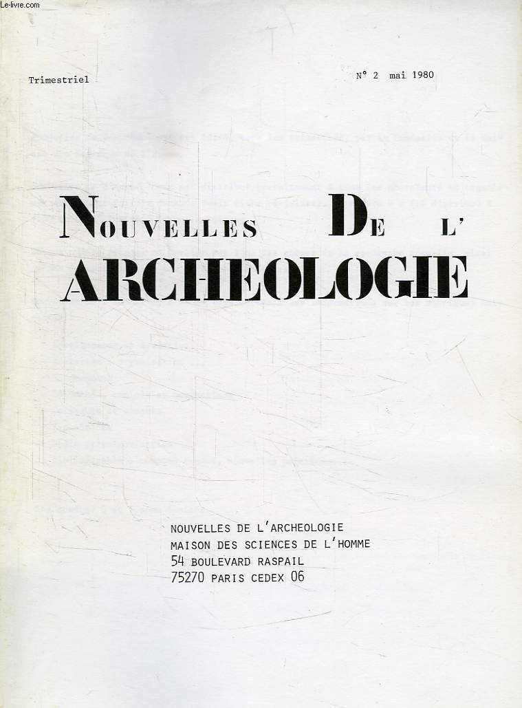 NOUVELLES DE L'ARCHEOLOGIE, N 2, MAI 1980