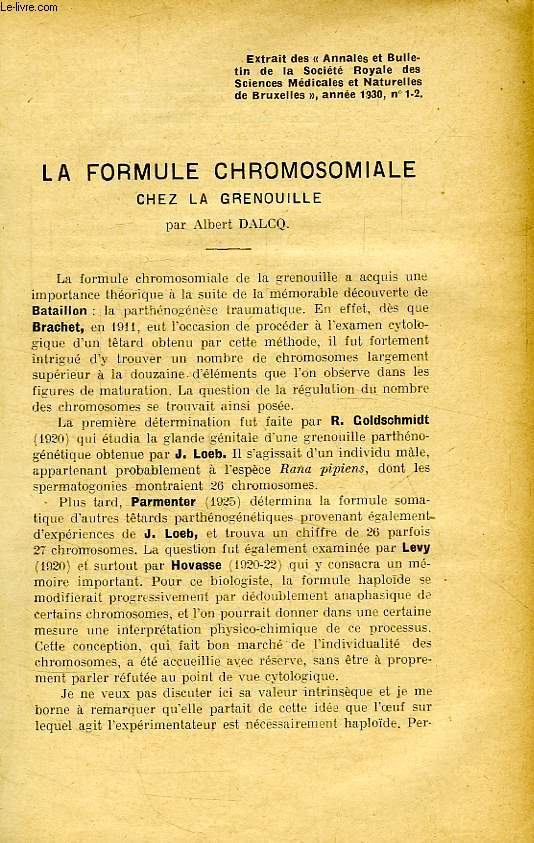 LA FORMULE CHROMOSOMIALE CHEZ LA GRENOUILLE