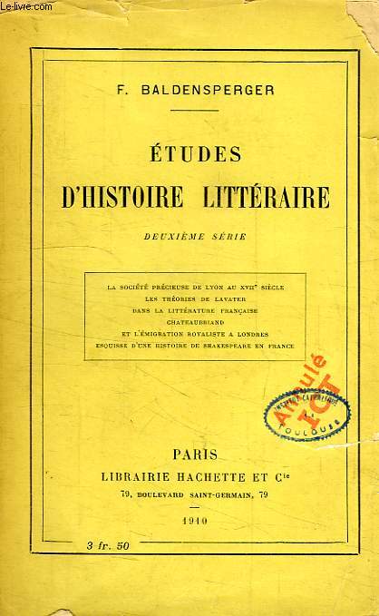 ETUDES D'HISTOIRE LITTERAIRE, 2e SERIE