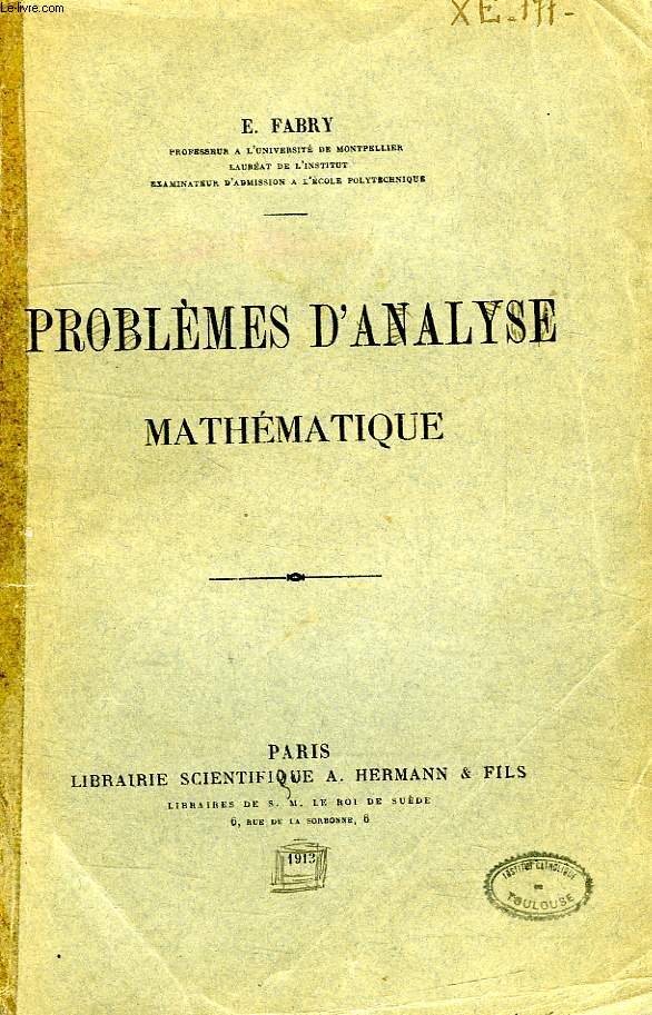 PROBLEMES D'ANALYSE MATHEMATIQUE