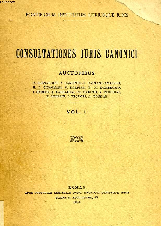 CONSULTATIONES IURIS CANONICI, VOL. I