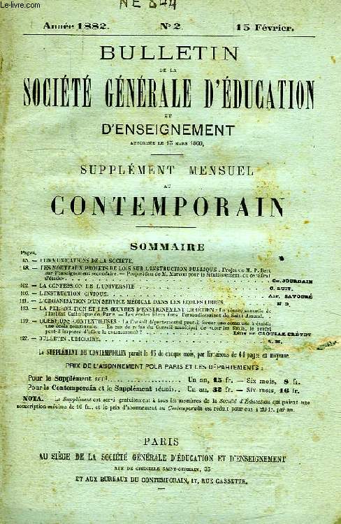 BULLETIN DE LA SOCIETE GENERALE D'EDUCATION ET D'ENSEIGNEMENT, 33 ANNEES (1882-1939)