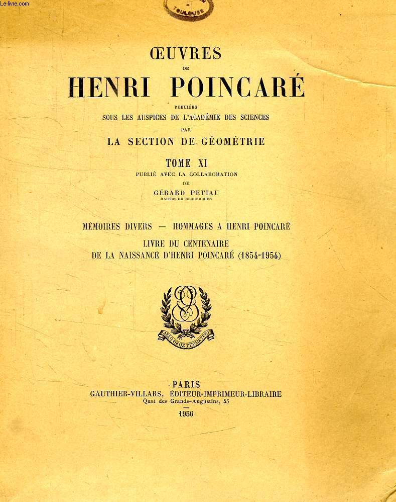 OEUVRES DE HENRI POINCARE, TOME XI