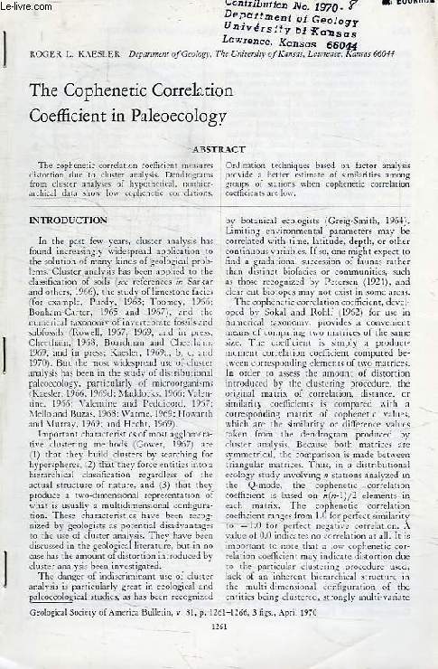 THE COPERNIC CORRELATION COEFFICIENT IN PALEOECOLOGY
