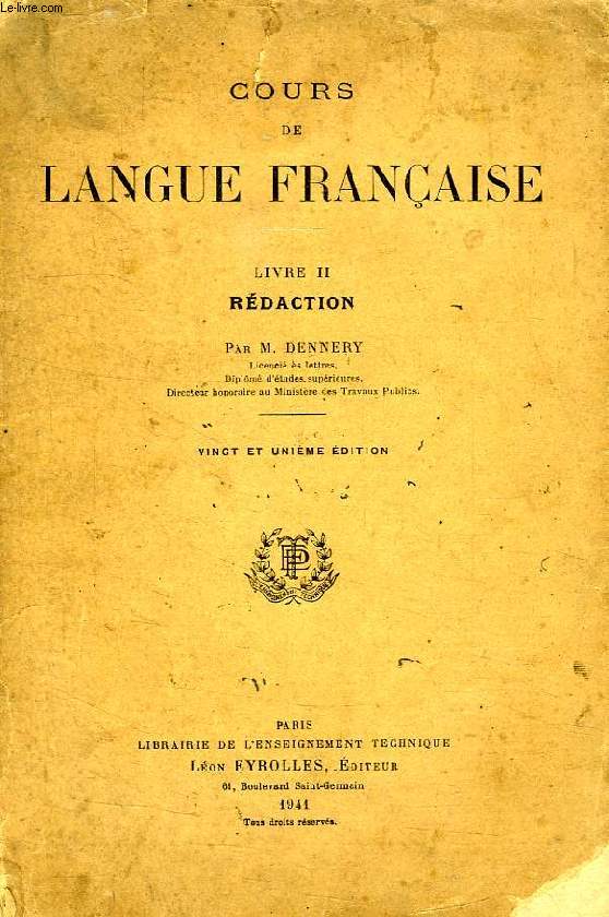 COURS DE LANGUE FRANCAISE, LIVRE II, REDACTION