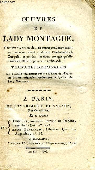 OEUVRES DE LADY MONTAGUE, TOME III