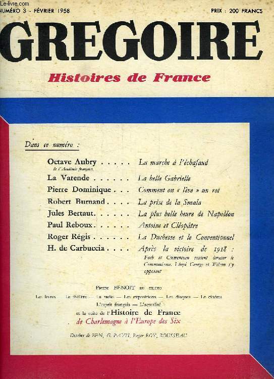 GREGOIRE, HISTOIRES DE FRANCE, N 3, FEV. 1958