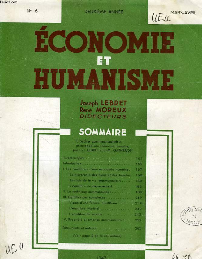 ECONOMIE ET HUMANISME, 2e ANNEE, N 6, MARS-AVRIL 1943