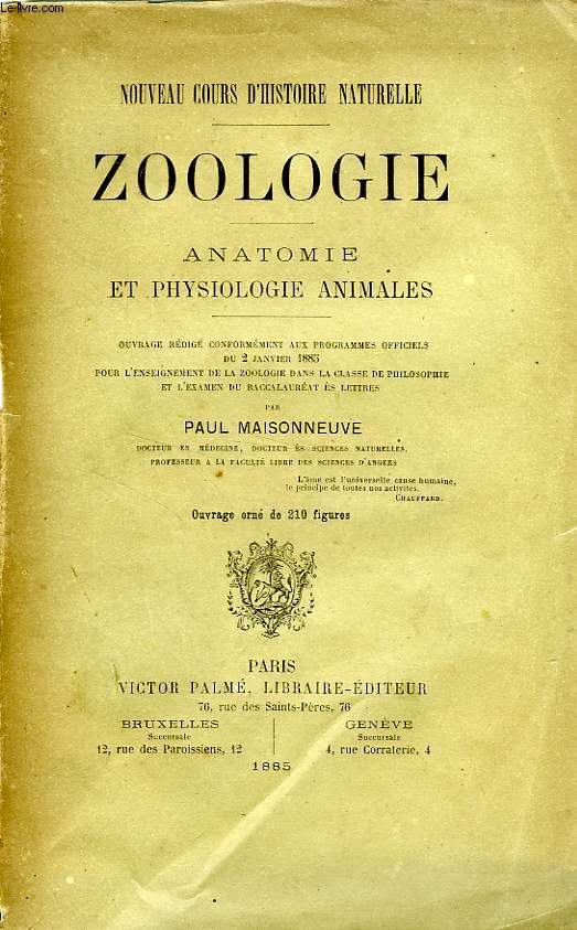 ZOOLOGIE, ANATOMIE ET PHYSIOLOGIE ANIMALES
