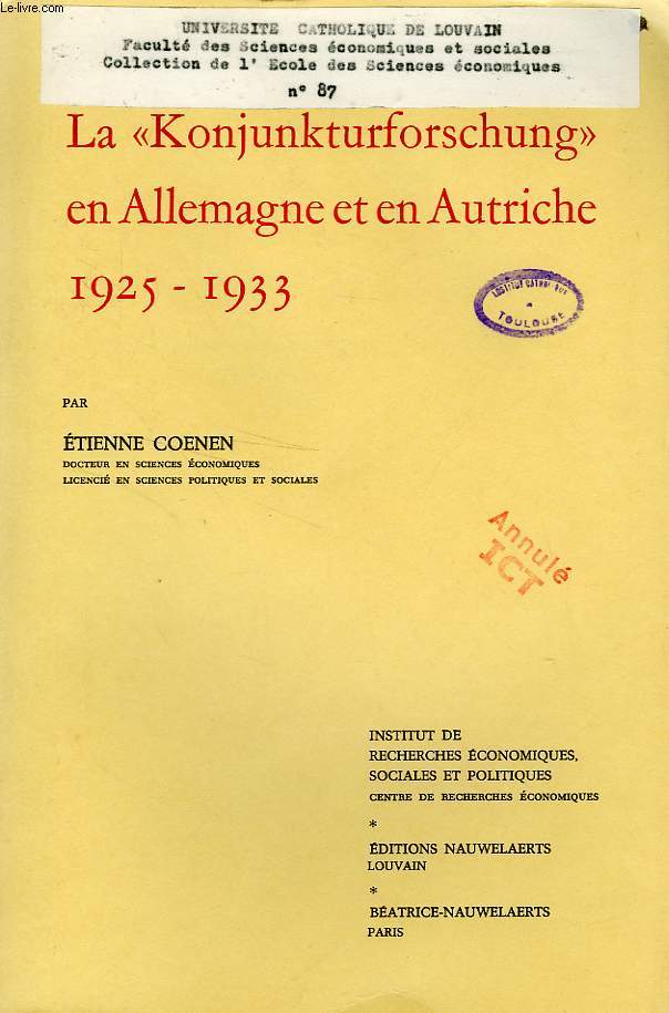 LA 'KONJUNKTURFORSCHUNG' EN ALLEMAGNE ET EN AUTRICHE, 1925-1933