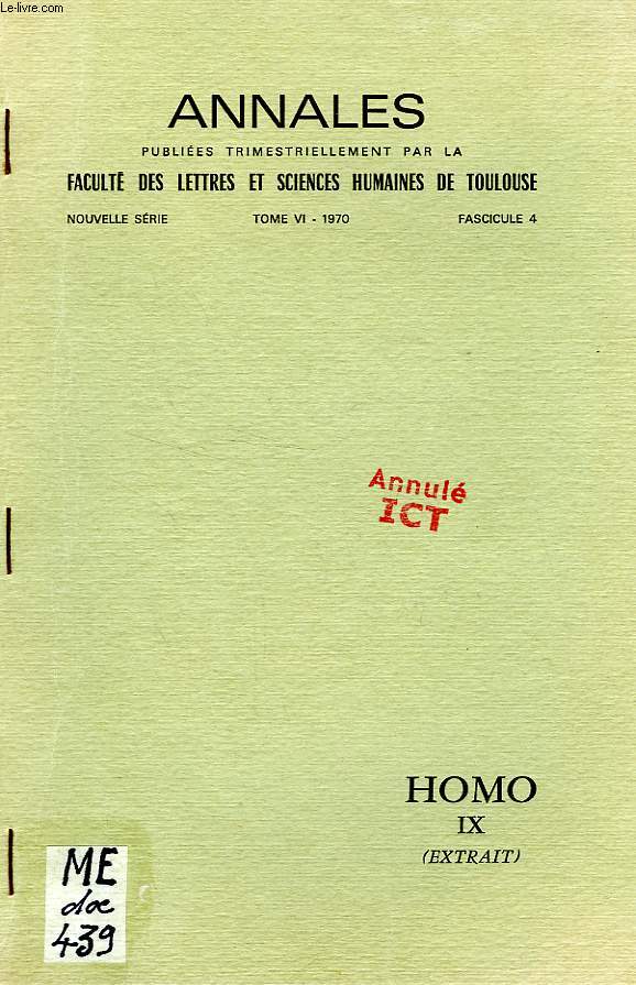 ANNALES DE LA FACULTE DES LETTRES ET SCIENCES HUMAINES DE TOULOUSE, NOUVELLE SERIE, TOME VI, FASC. 4, 1970, HOMO IX (EXTRAIT), PHILOSOPHIE ET ACTION SELON AMEDEE PONCEAU