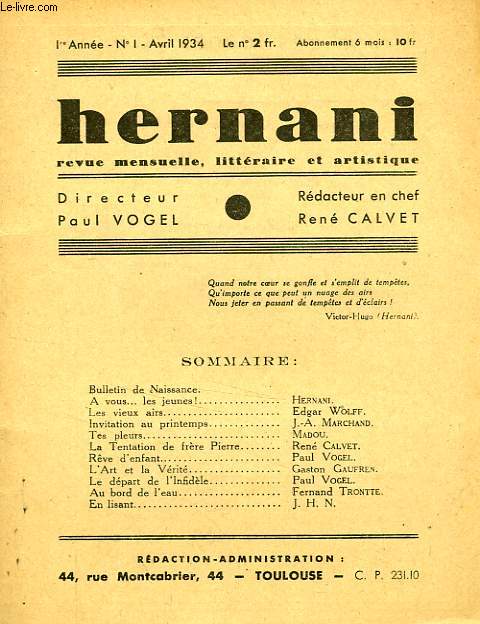 HERNANI, 1re ANNEE, N 1, AVRIL 1934