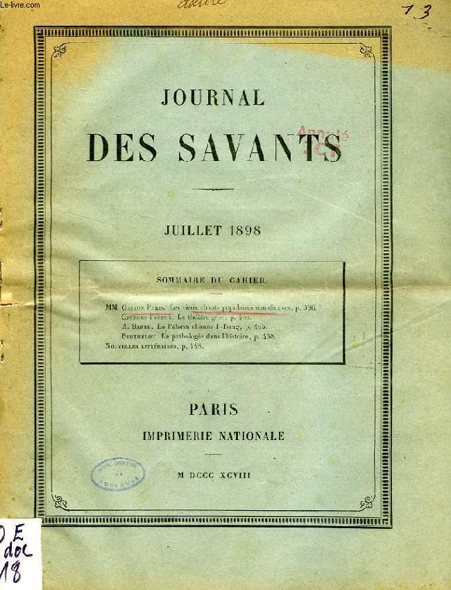 JOURNAL DES SAVANTS, JUILLET 1898, EXTRAIT, LES VIEUX CHANTS POPULAIRES SCANDINAVES