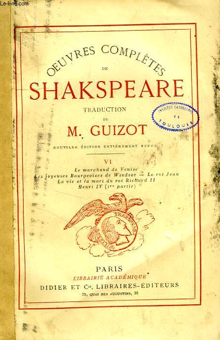 OEUVRES COMPLETES DE SHAKESPEARE, TOME VI
