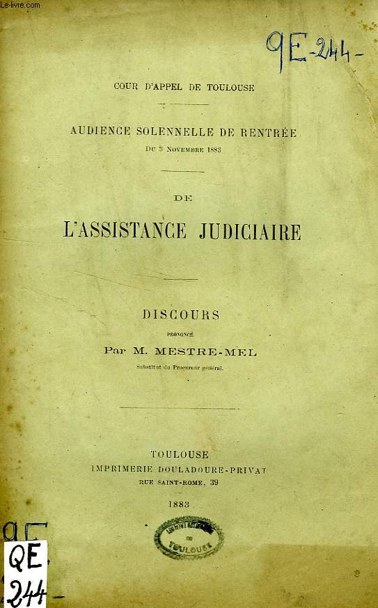 DE L'ASSISTANCE JUDICIAIRE, DISCOURS