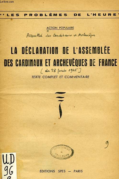 LA DECLARATION DE L'ASSEMBLEE DES CARDINAUX ET ARCHEVEQUES DE FRANCE