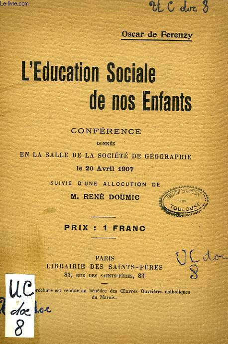 L'EDUCATION SOCIALE DE NOS ENFANTS, CONFERENCE