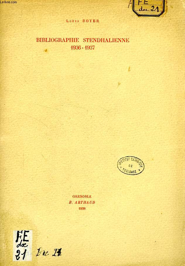 BIBLIOGRAPHIE STENDHALIENNE, 1936-1937