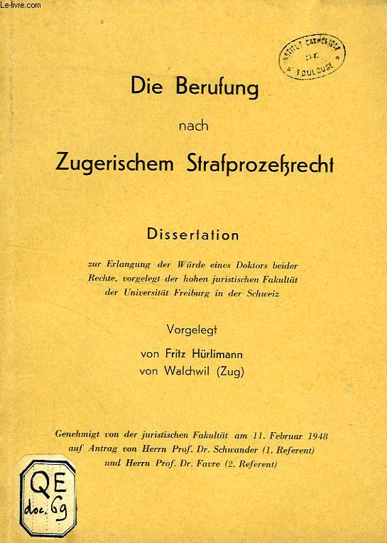 DIE BERUFUNG NACH ZUGERISCHEM STRAFPROZESSRECHT (DISSERTATION)