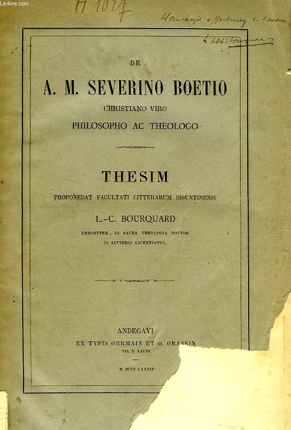 DE A. M. SEVERINO BOETIO, CHRISTIANO VIRO PHILOSOPHO AC THEOLOGO (THESE)