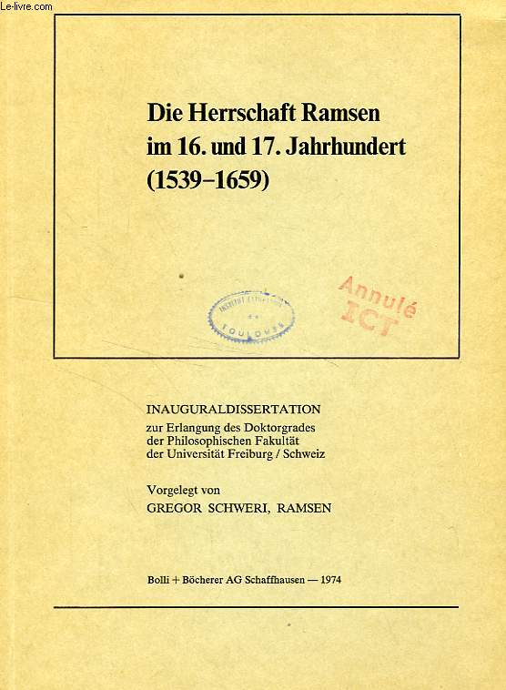 DIE HERRSCHAFT RAMSEN IM 16. UND 17. JAHRHUNDERT (1539-1659) (INAUGURALDISSERTATION)