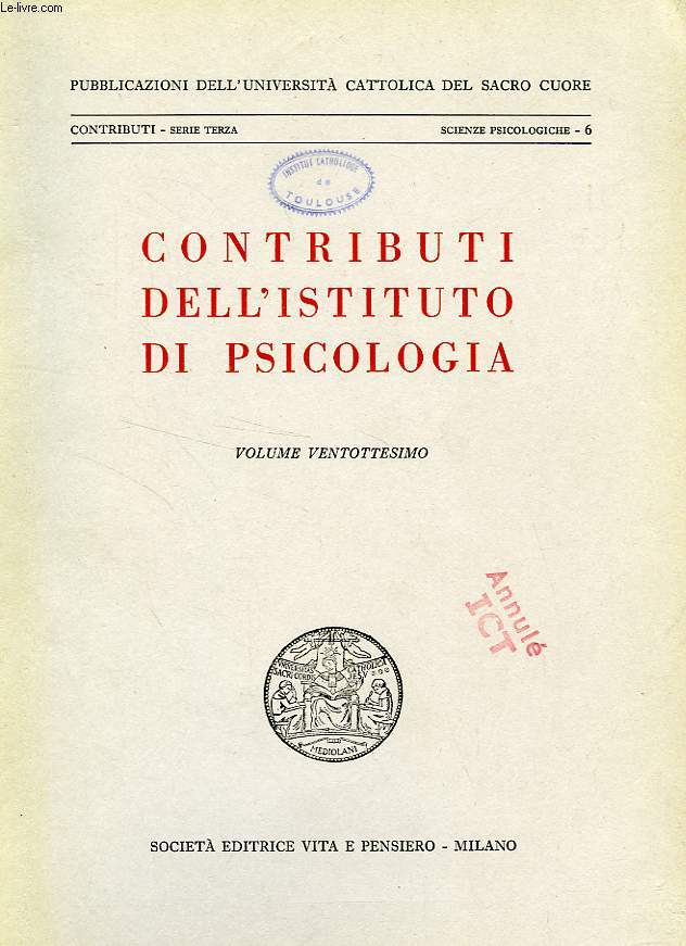 CONTRIBUTI DELL'ISTITUTO DI PSICOLOGIA, VOL. XXVIII