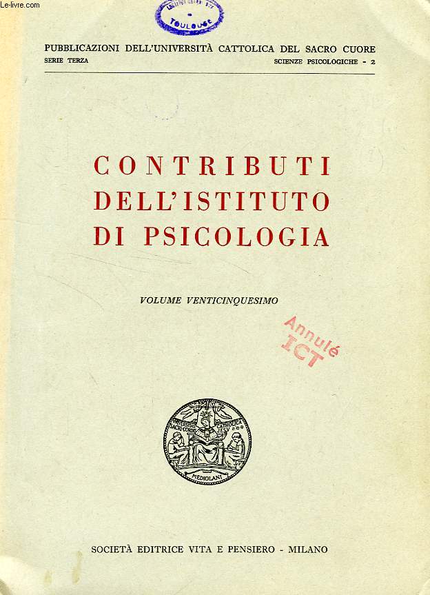 CONTRIBUTI DELL'ISTITUTO DI PSICOLOGIA, VOL. XXV