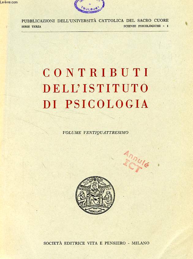 CONTRIBUTI DELL'ISTITUTO DI PSICOLOGIA, VOL. XXIV