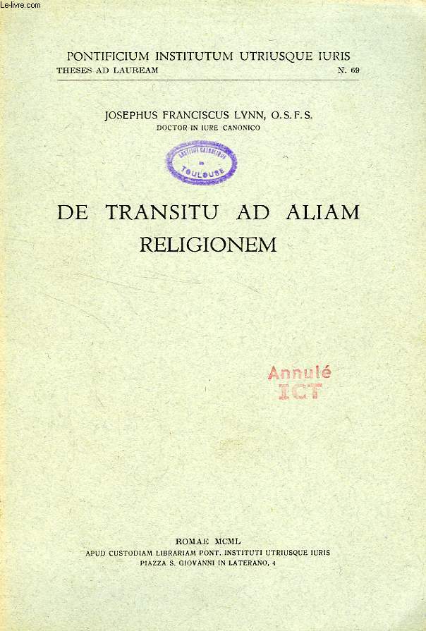 DE TRANSITU AD ALIAM RELIGIONEM