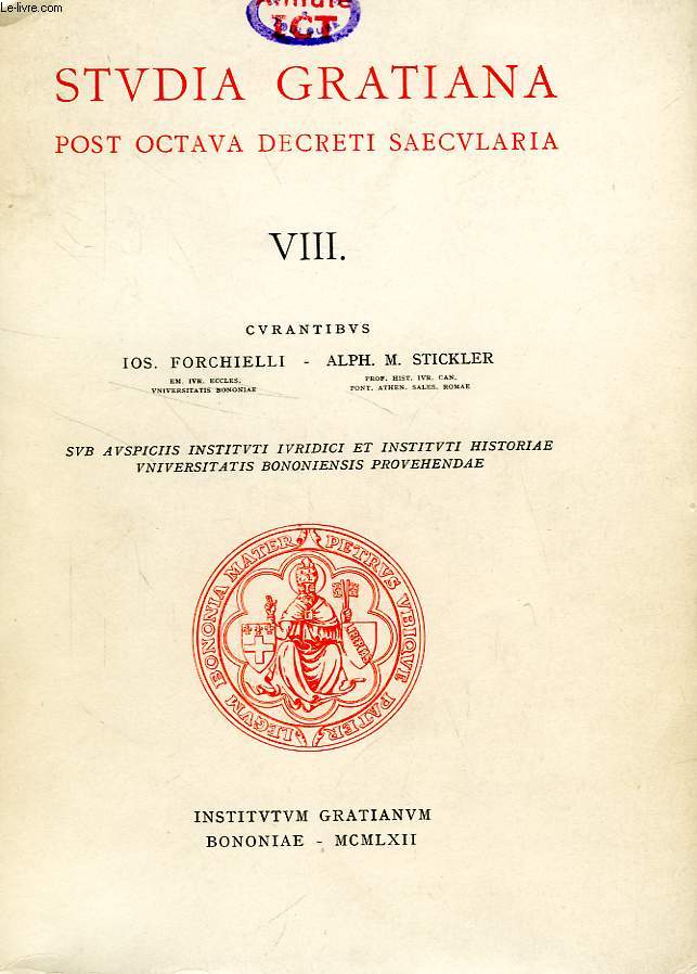 STUDIA GRATIANA POST OCTAVA DECRETI SAECULARIA, COLLECTANEA HISTORIAE IURIS CANONICI, TOMUS VIII