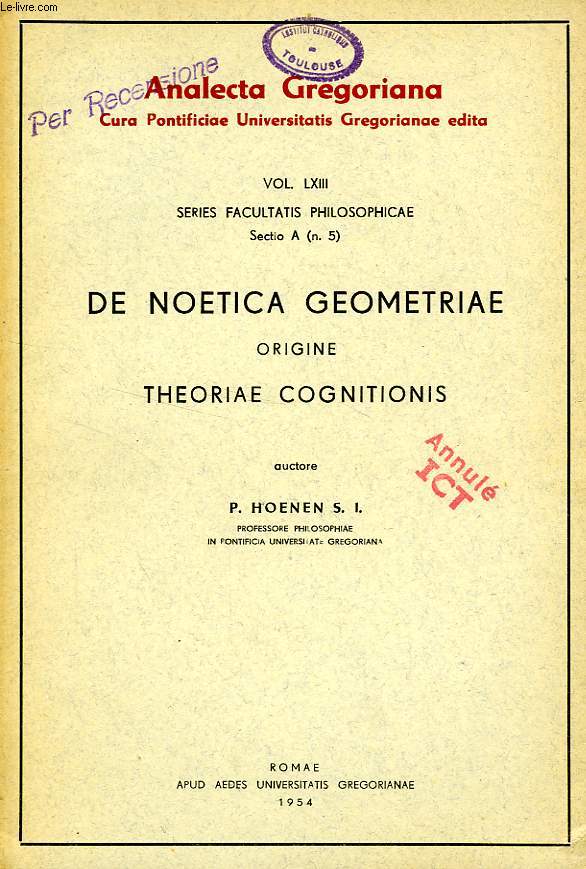 DE NOETICA GEOMETRIAE ORIGINE THEORIAE COGNITIONIS