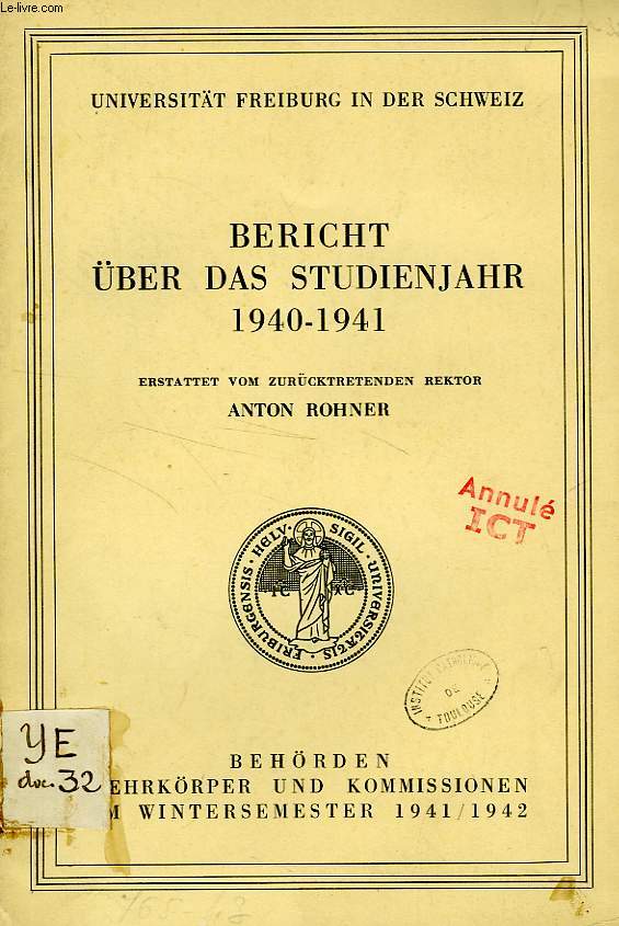 BERICHT UBER DAS STUDIENJAHR 1940-1941