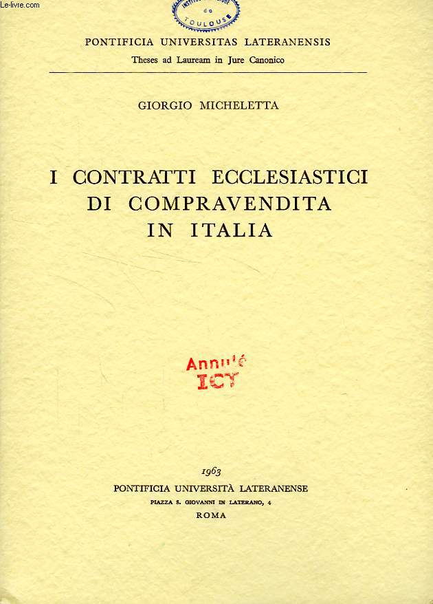 I CONTRATTI ECCLESIASTICI DI COMPRAVENDITA IN ITALIA