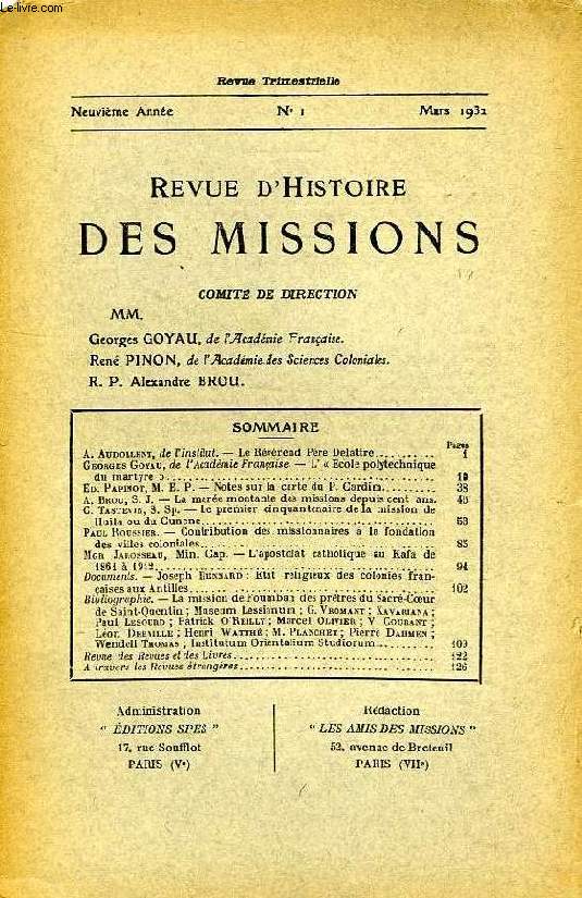 REVUE D'HISTOIRE DES MISSIONS, 8e ANNEE, N 5, MARS 1932
