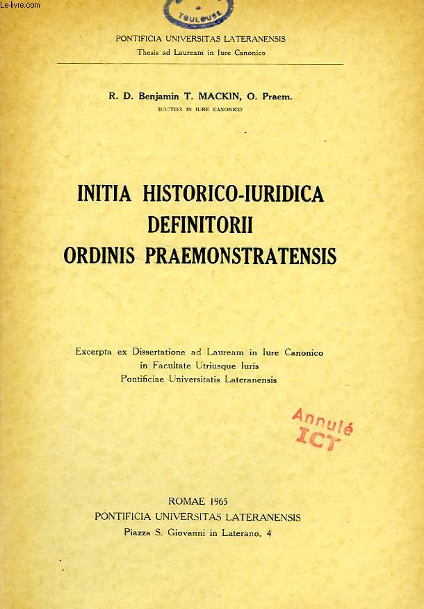 INITIA HISTORICO-IURIDICA DEFINITORII ORDINIS PRAEMONSTRATENSIS