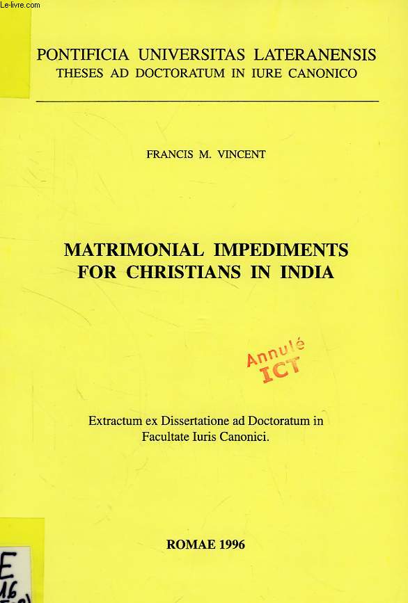 MATRIMONIAL IMPEDIMENTS FOR CHRISTIANS IN INDIA