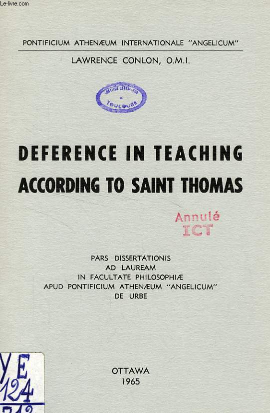 DEFERENCE IN TEACHING ACCORDING TO SAINT THOMAS