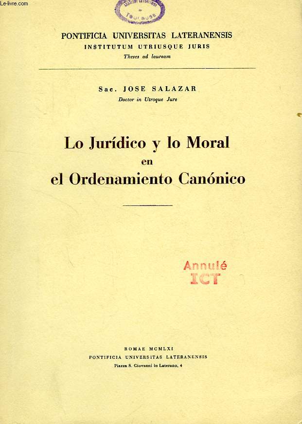LO JURIDICO Y LO MORAL EN EL ORDENAMIENTO CANONICO
