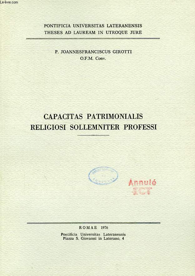 CAPACITAS PATRIMONIALIS RELIGIOSI SOLLEMNITER PROFESSI