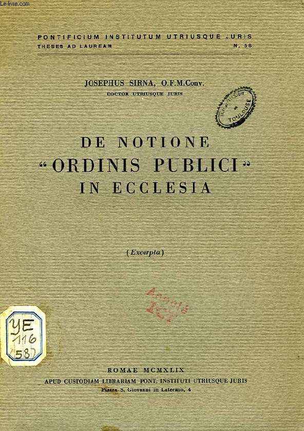 DE NOTIONE 'ORDINIS PUBLICI' IN ECCLESIA