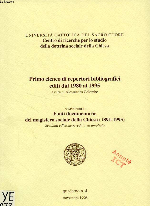 PRIMO ELENCO DI REPERTORI BIBLIOGRAFICI EDITI DAL 1980 AL 1995