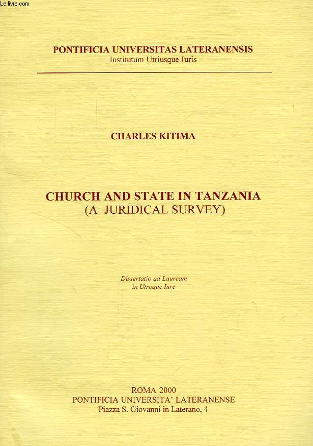 CHURCH AND STATE IN TANZANIA (A JURIDICAL SURVEY)