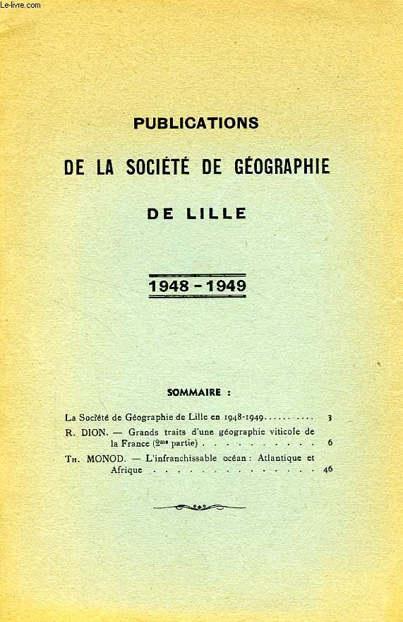PUBLICATIONS DE LA SOCIETE DE GEOGRAPHIE DE LILLE, 1948-1949