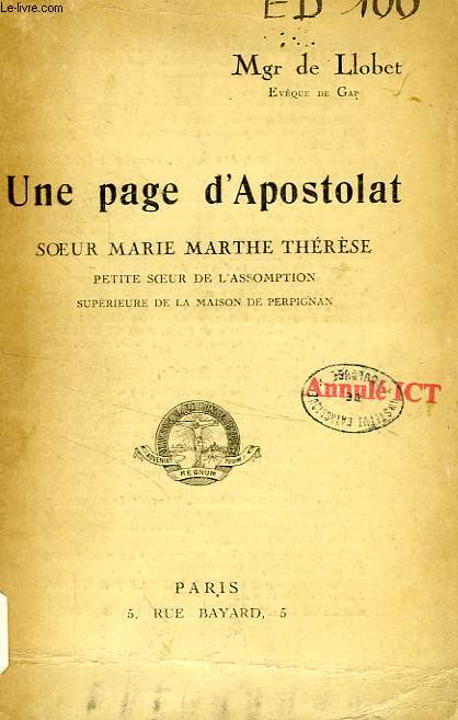 UNE PAGE D'APOSTOLAT, SOEUR MARIE MARTHE THERESE
