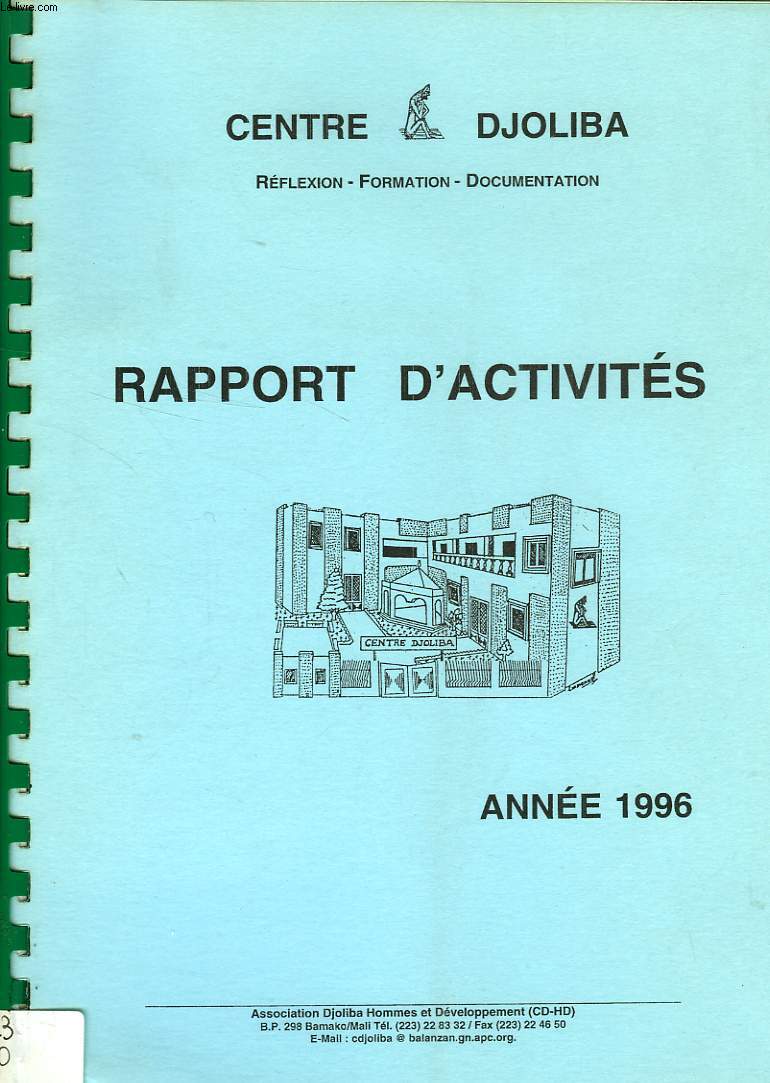 CENTRE DJOLIBA, RAPPORT D'ACTIVITES, 1996