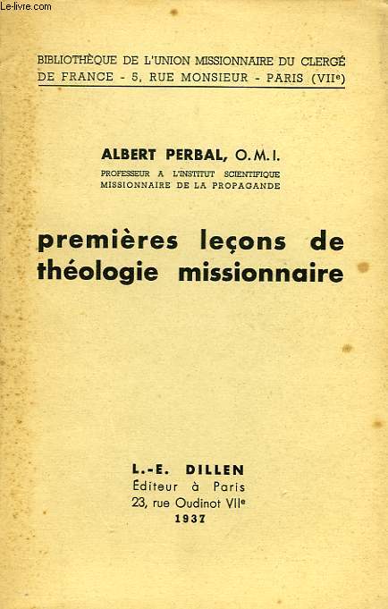 PREMIERES LECONS DE THEOLOGIE MISSIONNAIRE