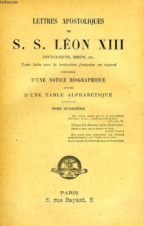 LETTRES APOSTOLIQUES DE S. S. LEON XIII, TOME IV