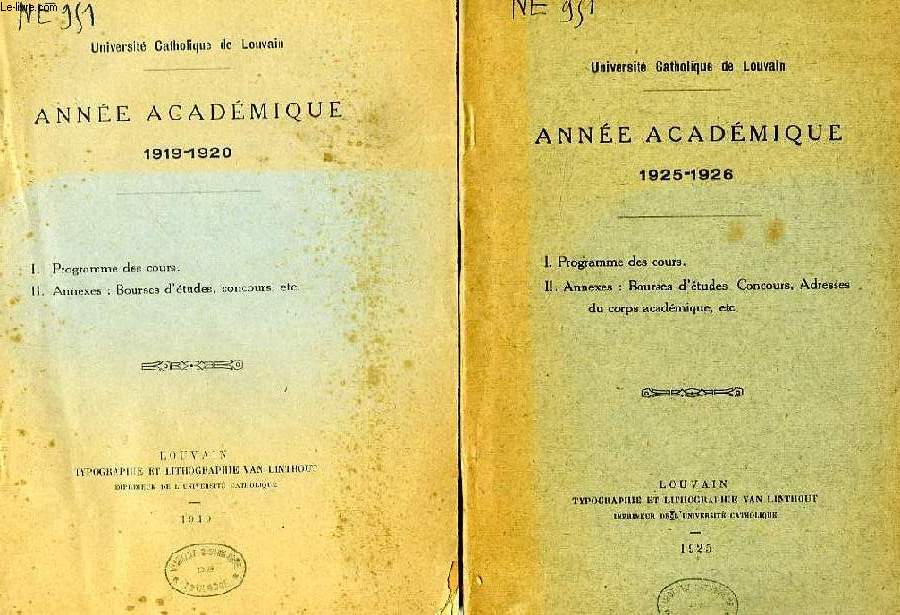 UNIVERSITE CATHOLIQUE DE LOUVAIN, ANNEES ACADEMIQUES 1919-1926, 6 NUMEROS