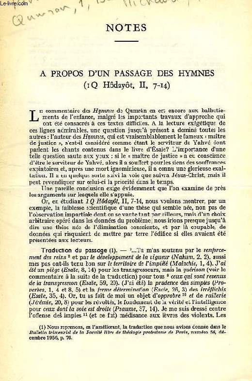 A PROPOS D'UN PASSAGE DES HYMNES (I Q HDAYT, II, 7-14)