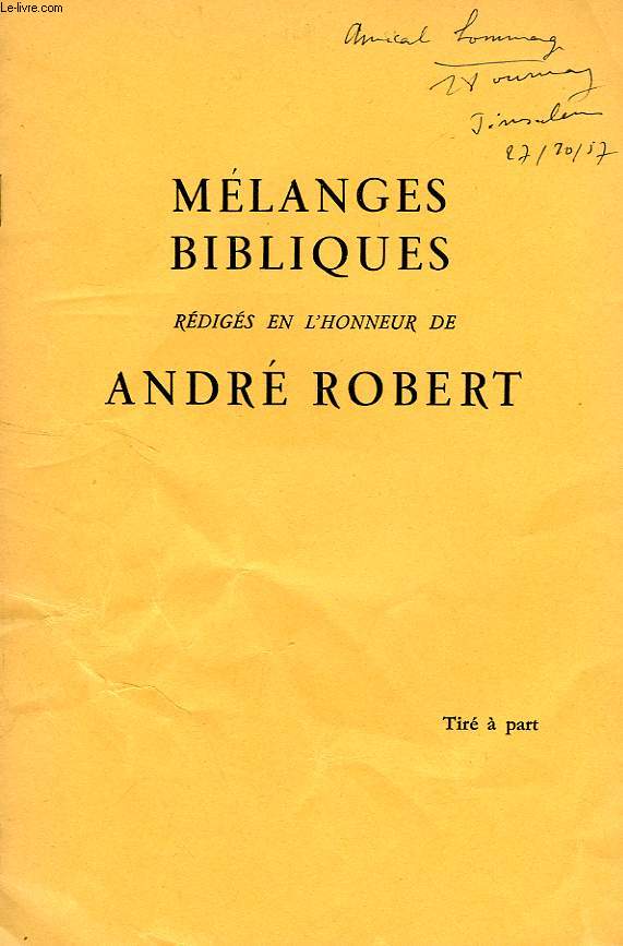 MELANGES BIBLIQUES EN L'HONNEUR DE ANDRE ROBERT, EXTRAIT, SUR QUELQUES RUBRIQUES DES PSAUMES
